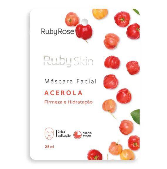 Máscara Facial de Tecido Acerola Firmeza e Hidratação Ruby Rose