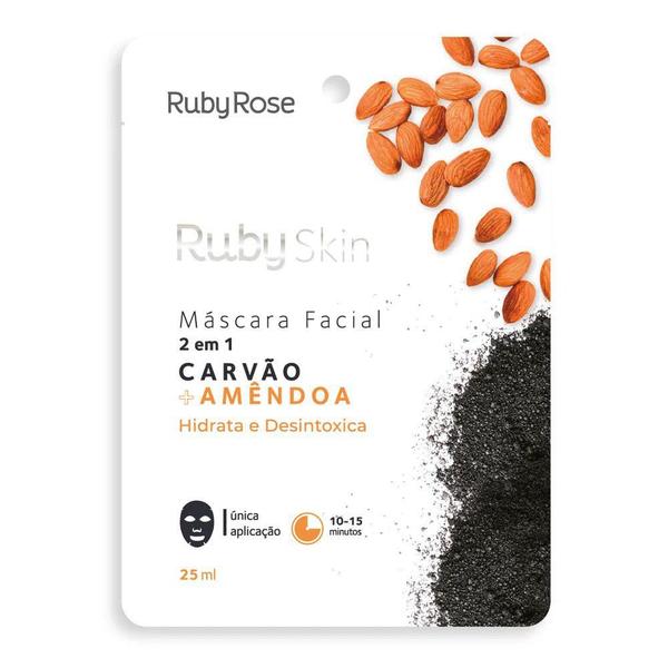 Máscara Facial de Tecido Carvão e Amêndoa Skin - Ruby Rose - Ruby Skin