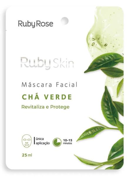 Mascara Facial de Tecido Chá Verde Ruby Rose - Unidade