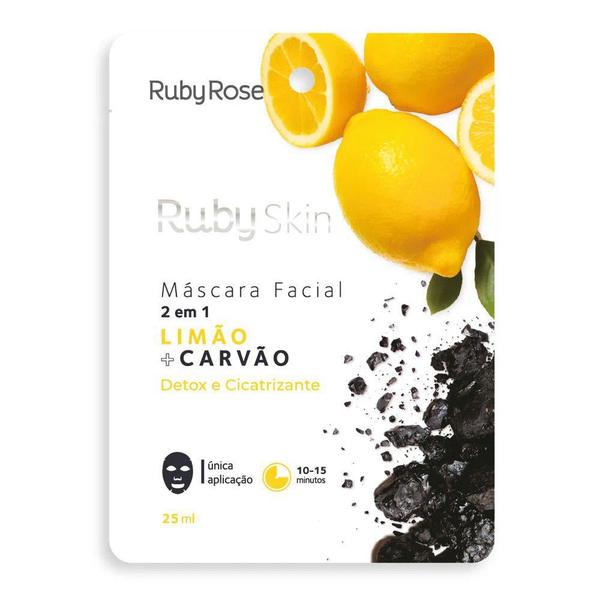 Máscara Facial de Tecido Limão e Carvão Skin 2 em 1 - Ruby Rose - Ruby Skin