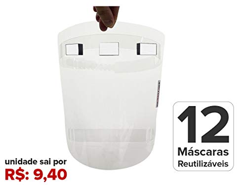 Máscara Facial Protetora – Reutilizável –Kit com 12 Unidades