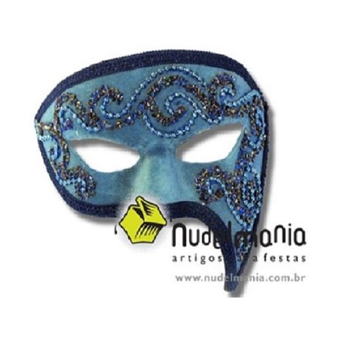 Máscara Flávius Luxo - Tecido Veludo - Pedras e Adornos - Azul -
