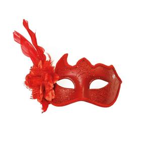 Máscara Flor Vermelha Acessório Carnaval Fantasia - Vermelho