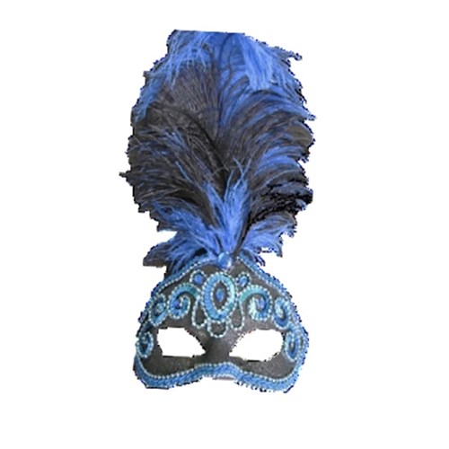 Máscara Gala Especial Realeza - Pedras, Plumas e Adornos - Azul e