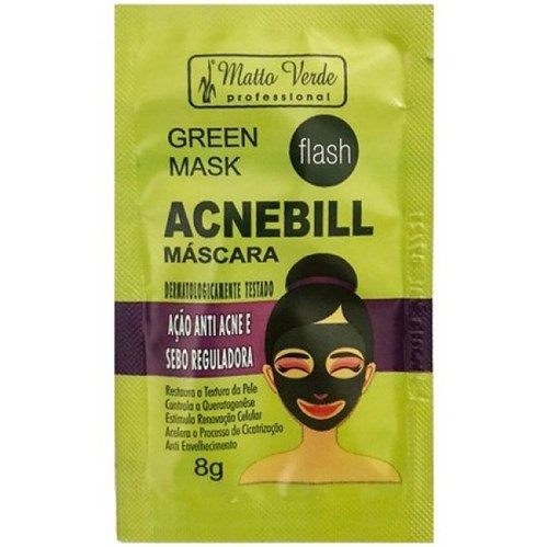 Máscara Green Mask Flash Acnebill Ação Anti Acne Matto Verde - Pcte C/ 10 Unid