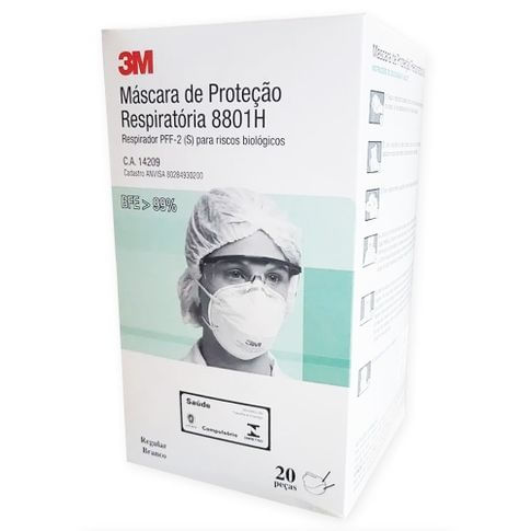 Mascara 3M PFF2 8801H de Proteção Respiratória para Riscos Biológicos Cx C/ 20 Un