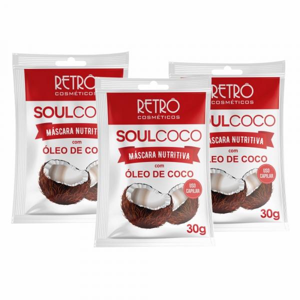 Máscara Nutritiva Soul Côco Retrô Cosméticos - Kit 3 Sachê 30g