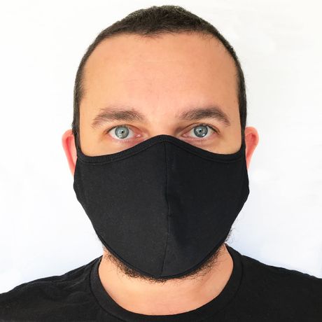 Máscara Reutilizável de Malha (2 Camadas) - Preta Lisa - Média