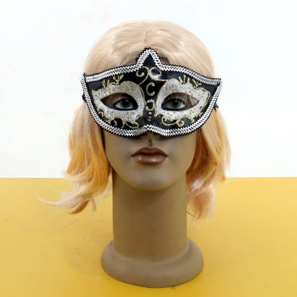 Máscara Veneziana Preta com Glitter Prata - Carnaval