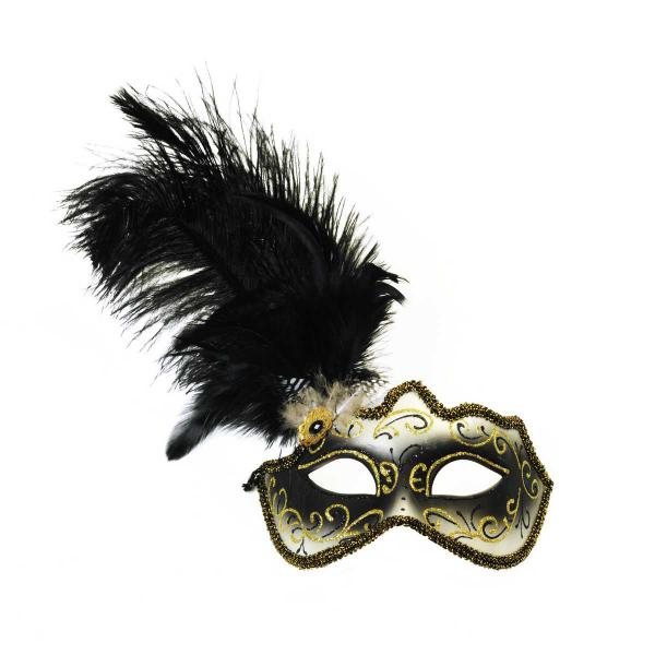 Máscara Veneziana Preta com Ouro - Cromus - Carnaval