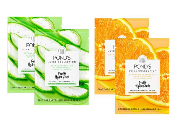 Mascaras Faciais Hidratante Vitamina C e Aloe Vera- 4 Unidades Pond's 26g