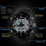 Male Dual Display Waterproof Multi Function LED Sports Watch Alarm Black