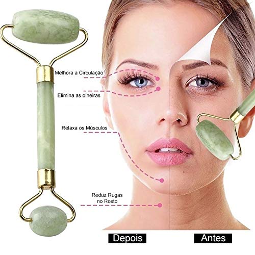 Massageador Rolo Massoterapia Facial Pedra Jade Anti Estresse e Anti Rugas