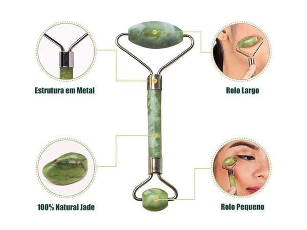 Massageador Rolo Pedra Jade Anti Rugas - Relaxamento Facial - M&C