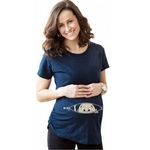 Maternity Women T-shirt Short Sleeve Mid Length Cute Baby Printing Tops