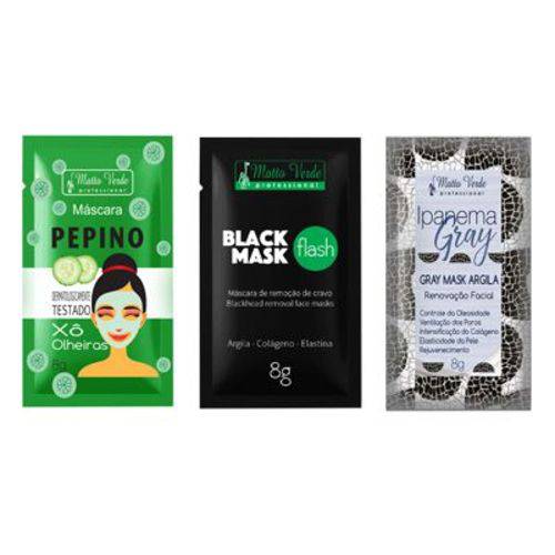 Matto Verde Máscara Facial - Máscara Ipanema Gray + Máscara Black Mask + Máscara Pepino