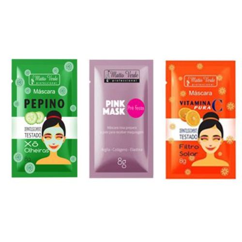 Matto Verde Máscara Facial - Máscara Pink Mask + Máscara Vitamina C + Máscara Pepino