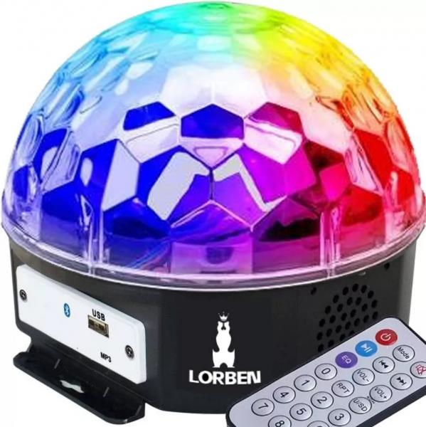 Meia Bola Maluca Led Cristal Bluetooth Pendrive Controle - Lorben