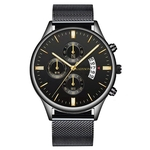 Men Business Luxury Calendar Mesh Relógio de quartzo de fita de liga de aço inoxidável