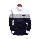 Men Color Block Stripe Round Neck Manga Comprida Slim Knitted Pullover Sweater Top