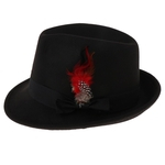 Men Fedora Hat Wool Felt Crushable Handmade Bowknot Feather Cap Black