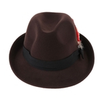 Men Fedora Hat Wool Felt Crushable Handmade Bowknot Feather Cap Coffee