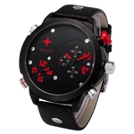 Men Leather Stainless Steel Sport Analog Quartz Wrist Watch Waterproof Red