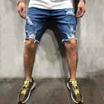 Men Moda Azul Denim rasgado Shorts para Street Outdoor Wear