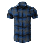 Men Tamanho Grande Stripe Plaid padrão causal shirt com o Pocket Praia Blusa de manga curta Tops