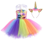 Menina do arco-íris Tulle Dress Faixa de Cabelo Sequins bowknot Kid vestido de festa completa
