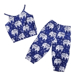 Menina 2Pcs / Set Crianças elefante impressão Tops Padrão Suit Sling + calças compridas