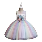 Caçoa meninas Flores 3D Rainbow Color Princess Dress para o desgaste do partido Desempenho