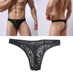 2 Mens Sexy Stretch Lace Thong See-Through Underwear Briefs T-back G-string