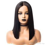 Middla Part Short Bob Wig Black Straight Hair Synthetic Lace Front Wig Heat Resistant Fiber Natural Look High Quality Wigs For Women Cosplay