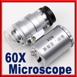 Mini Bolso LED UV Joalheiros Lupa 60x Microscópio Lupa de Jóias de Vidro Novo