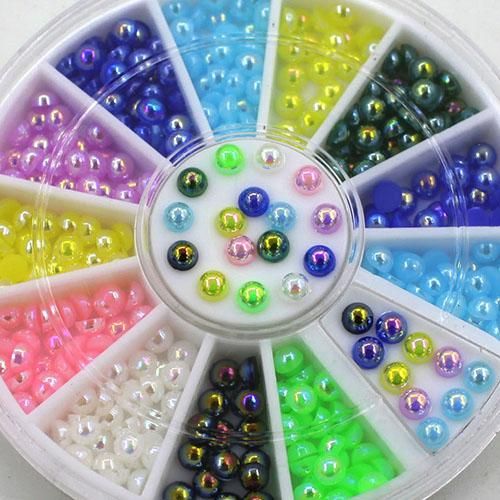 3mm Multicolor 3d Art Nail Art Faux Pearl Stickers Decoração Diy Manicure Tip Roda