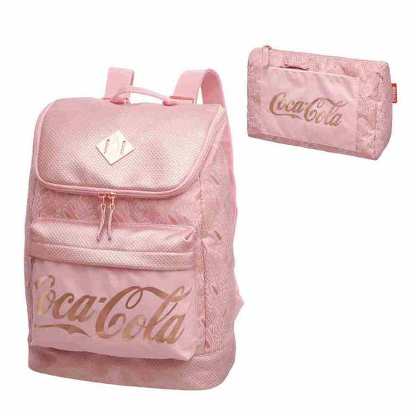 Mochila de Costas Coca Cola Bag Blush Rose Gold com Necessaire - Coca-cola