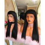 Fashion 180% Density Black Yaki Straight Wigs Heat Resistant Glueless Synthesis Front Wigs for Women Natural Hairline with Baby Hair