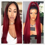 Fashion Two Tones Long Silky Straight Hair Synthetic Lace Front Wigs for Women Burgundy Ombre Wig Dark Roots Cosplay Wig Heat Resistant