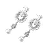 Moda Feminina Oval Faux Pearl Rhinestone Embutidos Long Dangle Earrings Lady Gift