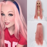 Moda feminina peruca rosa sint¨¦tico Cabelo Comprido Perucas Onda peruca