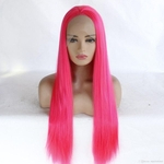 Fashion straight long women's front lace middle part synthetic wigs pink hair wigs hairpieces straight ombre color synthetic wig