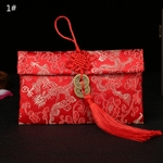 Moedas Red Brocade Bordados de cobre chinês Knot Tassel da Sorte Dinheiro Envelope