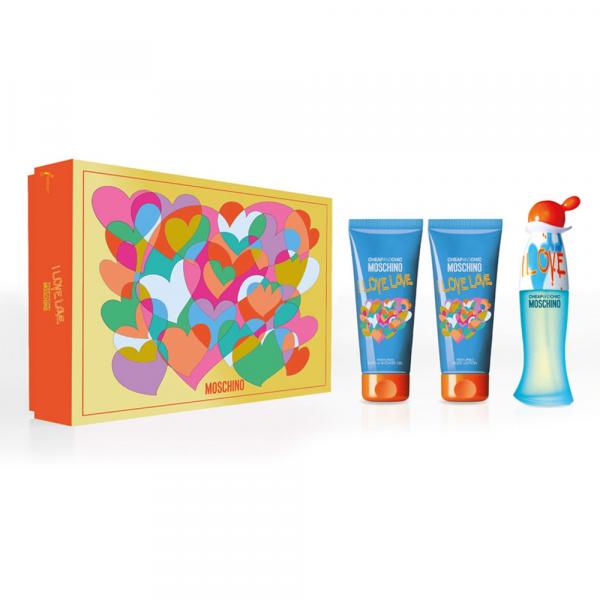 Moschino Love Love Kit Perfume Feminino EDT + Loção Corporal + Gel de Banho