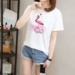 T-shirt mulher Padrão de manga curta Verão solto Flamingo camisa impressão