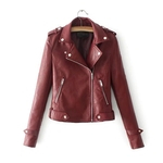 Mulher Leather Jacket lapela Fit Jacket Top Coat Motorcycle Básico Streetwear