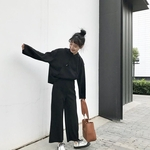 Mulher Mangas Compridas Com Capuz Com Cordão Hat Camisola + Calças De Pernas Largas Cor Sólida Define Vestuário