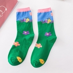 Mulher Moda Padrão dos desenhos animados Mid-perna meias de algodão Socks