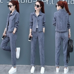Woman Casual Suits Lapel Single-breasted Top+Wide Leg Pants with Pockets Clothing Sets