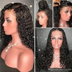 Women's Front lace wig long curly hair natural black small wig synthetic wigs deep wave long hairpieces hair wigs
